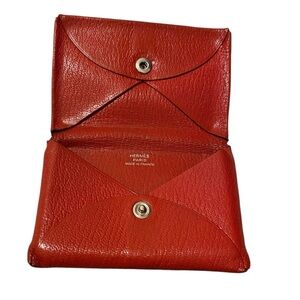 Hermes Madame Calfskin Calvi Card Case Rouge Piment Poppy Flower Red